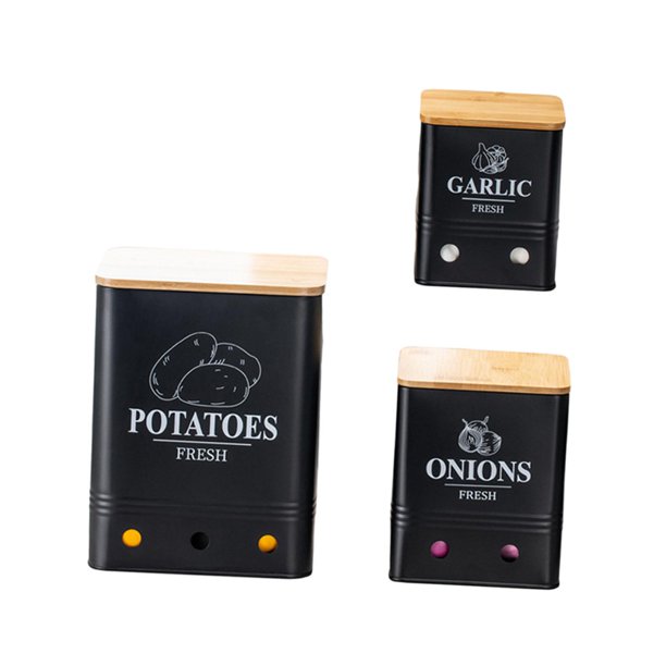 3 piezas de cebolla de papa contenedores de almacenamiento de ajo latas de almacenamiento de vegetales con tapas de madera portátiles de botes de coci
