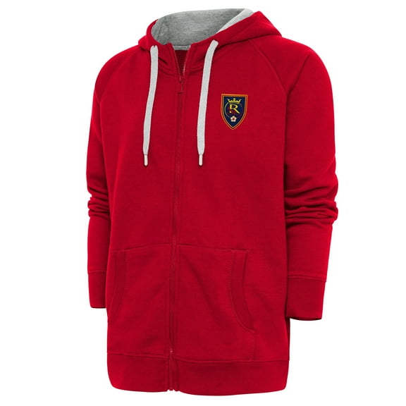 Men's Antigua Red Real Salt Lake Logo Victory Full-Zip Hoodie