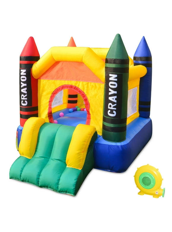 Dvreugde Bounce House 6.07x4.76x4.59ft Colorful Bouncy Castle with Slide & Blower Inflatable Bouncer