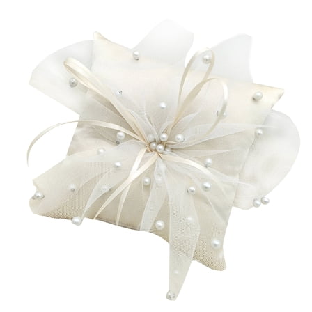 Handmade Pearls Cushion White Rings Bearer Pillow for Flower Girls Wedding Commitment Prom Party Decorations