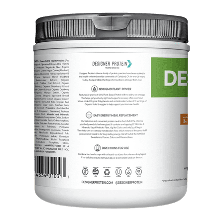Designer Protein Essential 10 100% Plant Based Protein Powder, Belgian Chocolate, 22g Protein, 1.32 Lb