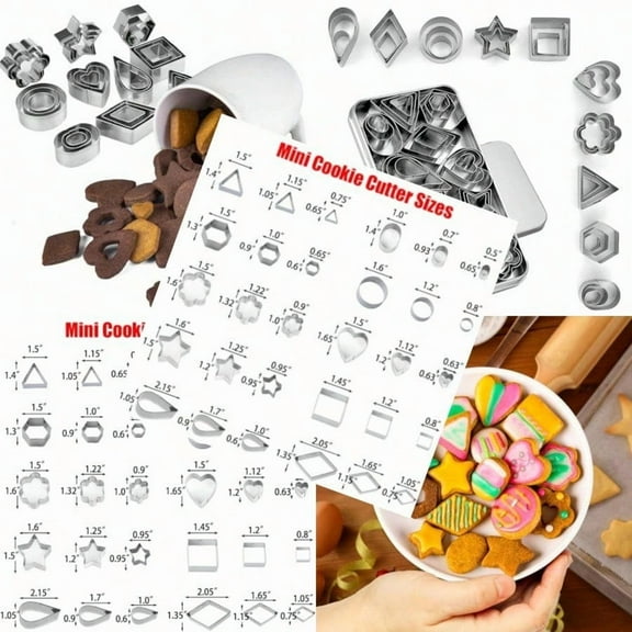 30Pcs Mini Cookie Cutter Set with Box Small Stainl Steel Fruit Veggie Tiny Polymer Clay Cutters for Geometric Set for Biscuit Mold