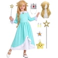 thumbnail image 6 of G*irls Halloween Princess Dress with Accessories, Blue Princess Dress with Wig Wand Crown Earrings and Star Earrings, 6 of 10