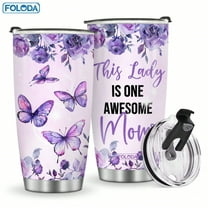 Foloda 1pc Purple Butterfly Tumbler Travel Mug Birthday Gift for Mother Wife, Personalized Mother's Gifts for Mom from Daughter, Son or Husband, Christmas Gifts 20oz Insulated Coffee Tumbler Cup