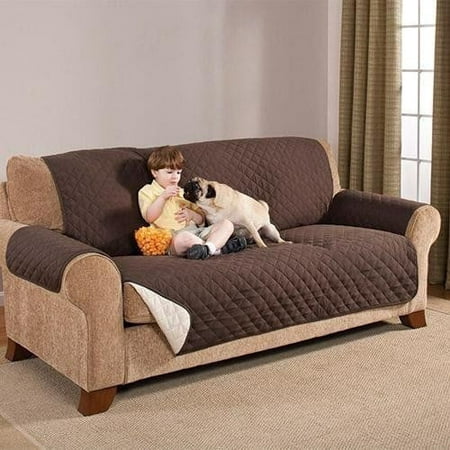 Reversible Quilted Furniture Protector Sofa Couch Pets Slip Cover Brown &