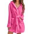 thumbnail image 5 of Ettsollp Women Winter Nightgown Thick Plush Warm Hooded Adjustable Lace Up Belt Solid Color Great Water Absorption Homewear Spa Hotel Bathrobe, 5 of 8