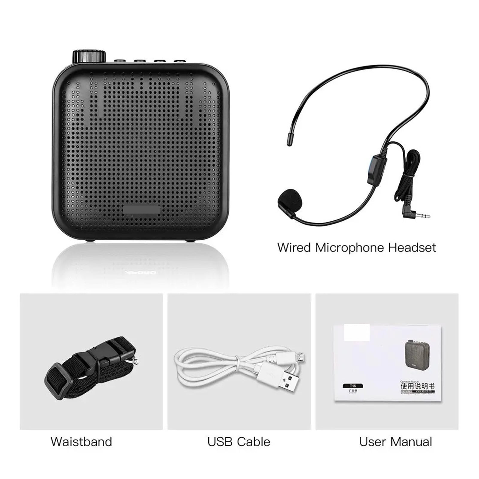 12W Voice Amplifier Portable Mini With Sound-amplifying Music Playing Wired Microphone Headset Waistband 2000mAh Battery ,Powerful&Original Sound