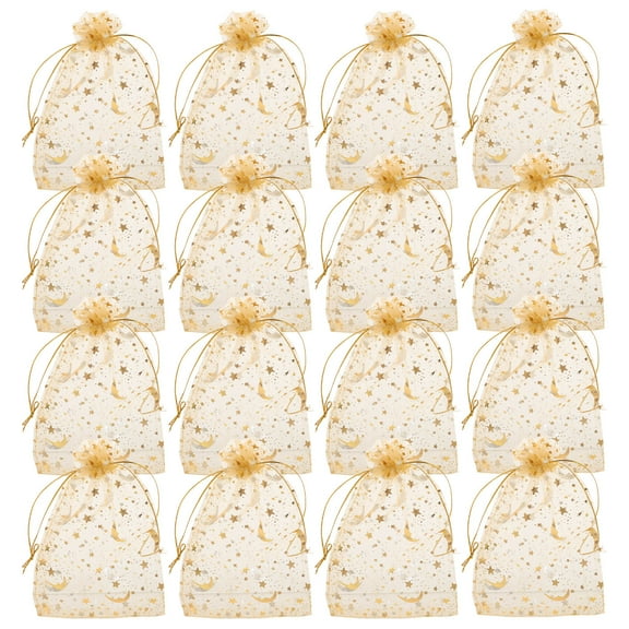 LOLIPPYY 100Pcs Organza Drawstring Bags Golden Color for Christmas and Birthday Celebrations