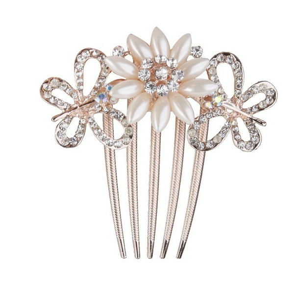 KAKOWELY Pasador de pelo con 5 pasadores y perlas de imitación de diamantes de imitación para mujer, accesorio para el pelo para boda (mariposa sobre flor)
