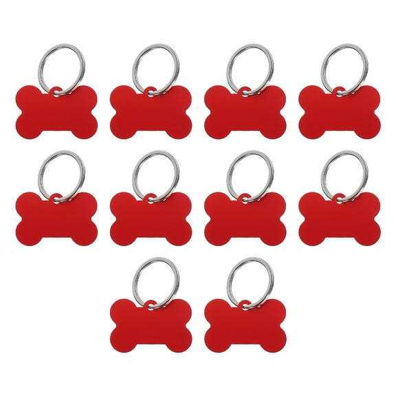 Bone Shaped Dog Tag Pet ID Tags, 38mmx25mm/1.5"x1" Metal Red Blank with Ring for Pendant Crafts, 10pcs