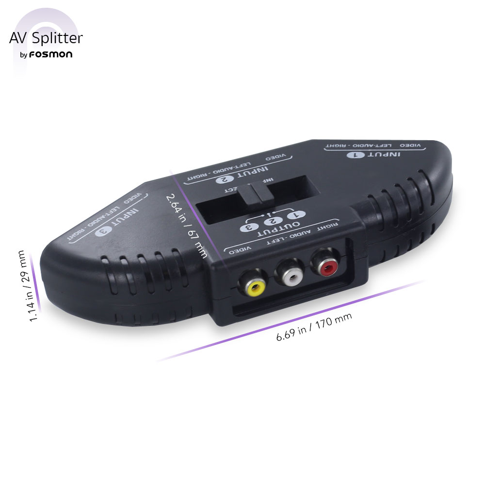 Fosmon A1602 RCA Splitter with 3-Way Audio, Video RCA Switch Box + RCA Cable for Connecting 3 RCA Output Devices to Your TV
