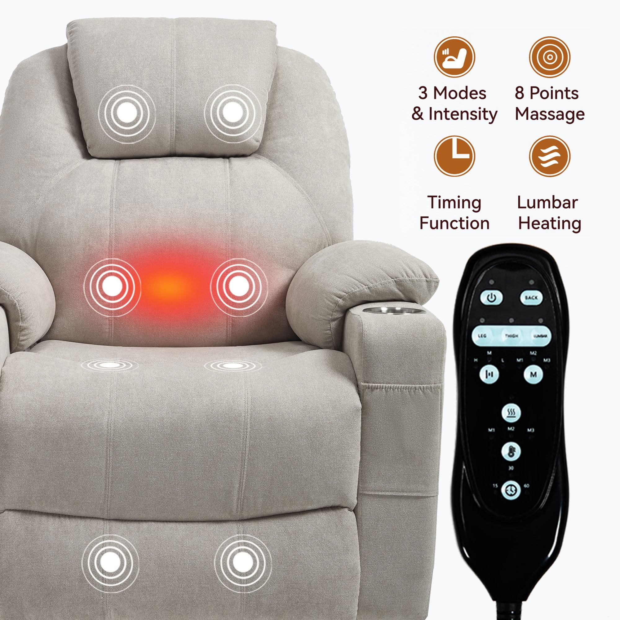 MAYEERTY Power Lift Recliner Chair for Elderly, Chenille Single Motor Electric Recliner with 8-Point Vibration Massage & Lumbar Heat, for Living Room Bedroom