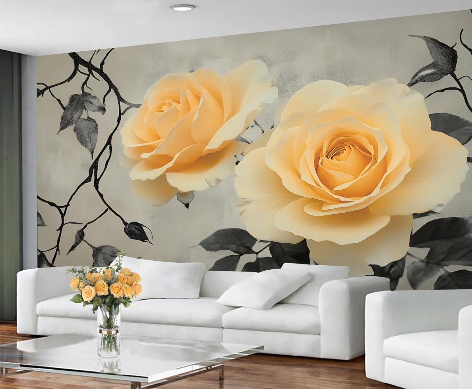 Yellow Rose Wallpaper Mural- Yellow Flower Wall Murals For Living Room Bedroom, Rose Mural 118"W x 83"H (Not Peel and Stick)