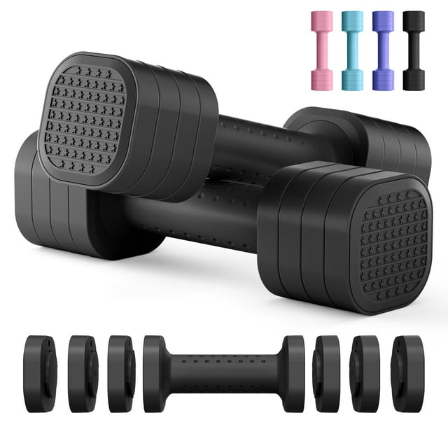 Zempox Juego de mancuernas ajustables de 2 pesas libres 4 en 1, juego de mancuernas para mujeres, pesas de mano para mujeres en casa, cada una de 2 libras, 3 libras, 4 libras, 5 libras con mango de go