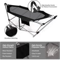 thumbnail image 3 of LINJH Portable Folding Hammock, Lounge Camping Bed with Hammock Stand, Indoor & Outdoor Hammocks w/Side Pocket, Anti-tip Buckles & Iron Stand for Camping Outdoor Patio Yard Beach (Black), 3 of 8