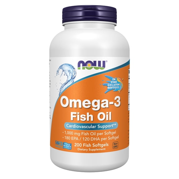 NOW Supplements, Omega-3 180 EPA / 120 DHA, Molecularly Distilled, Cardiovascular Support*, 200-Fish Gelatin Softgels