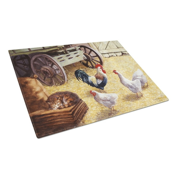 Carolines Treasures BDBA0339LCB Rooster and Hens Chickens in the Barn Glass Cutting Board Large, 12H x 16W, multicolor