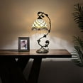 thumbnail image 3 of Tiffany Table Lamp Beige Stained Glass Crystal Beans Iron Metal Leaves Bronze Base Included LED Bulb Vintage for Living Room Dining Room Bedroom Bedside Office Hotel H21", 3 of 8