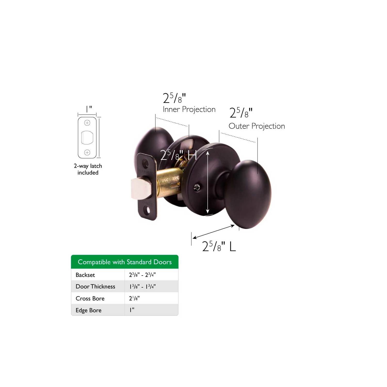 Design House WM377917 Egg Passage Hall and Closet Door Knob Matte Black