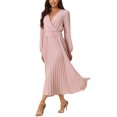 thumbnail image 4 of INSPIRE CHIC Robe Plissée pour Femme à Manches Longues Bouffantes, Col en V, Robe avec Ceinture à la Taille, G Rose Poudré, 4 of 6