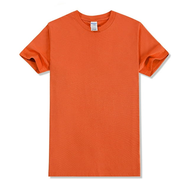 Camiseta deportiva de rendimiento para hombre de color naranja: cuello redondo, algodón, ropa deportiva para exteriores, manga corta