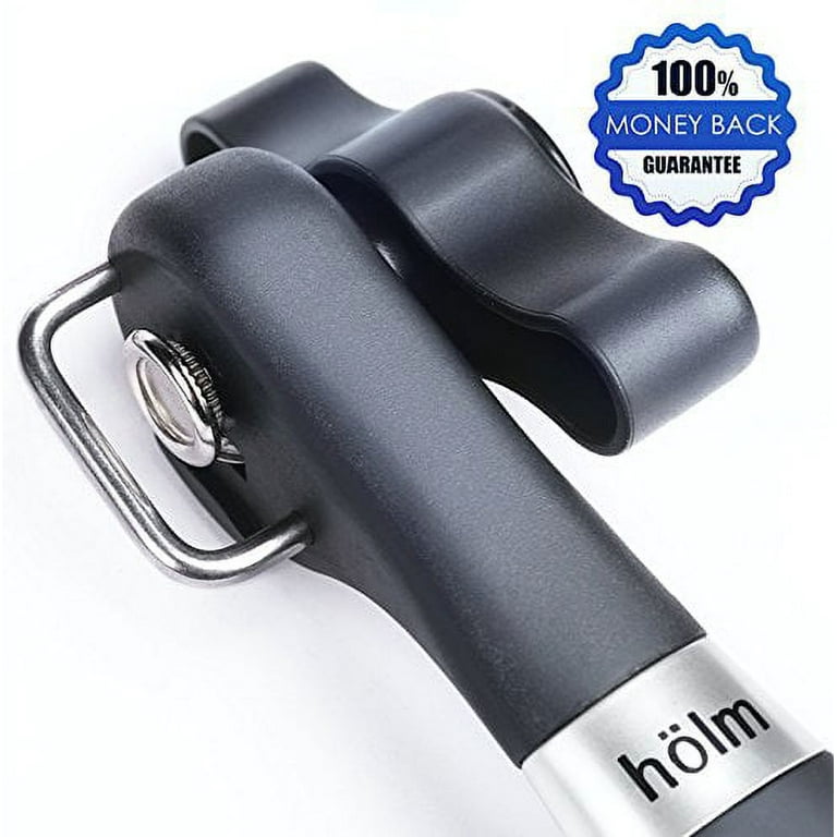 holm Professional Can Opener - Black. Ergonomic Smooth Edge Side Cut Manual  Can Opener. Easy Turn Design with Good Soft Grips Handle. Lifts Lid off