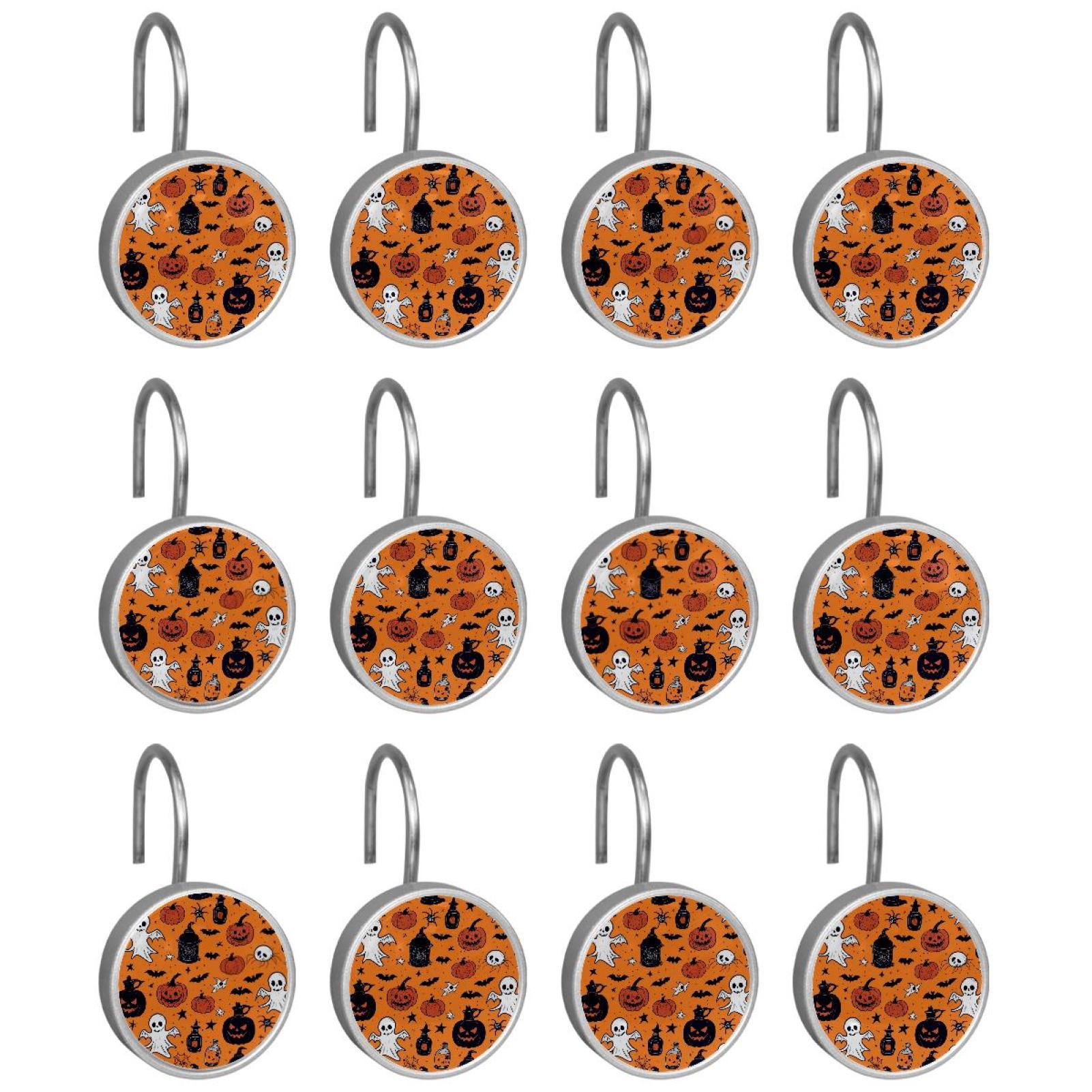 HemaKayy 12 Pcs Shower Curtain Hooks Bathroom Decorative Accessories Halloween Spider Web Magic