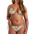 thumbnail image 4 of Garronmavis Triangle Bikini Sets for Women Full Coverage Bottoms Summer Lemon Print Sexy Thong Bathing Suit Swimwear Halter Hawaiian Style Swim Suit, 4 of 6