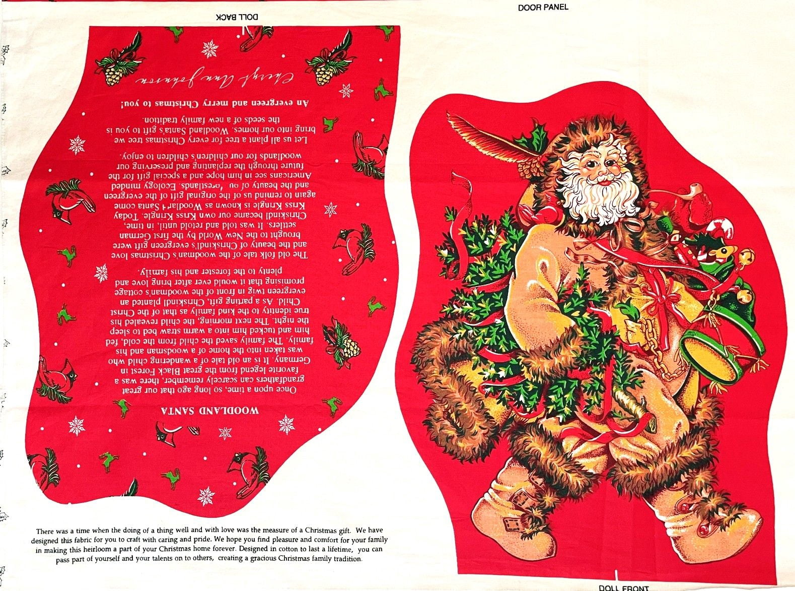 Christmas Santa Wall Hanging or Door Decoration & Standing Santa Doll Cotton Fabric Panel - 35" Tall X 44" Wide