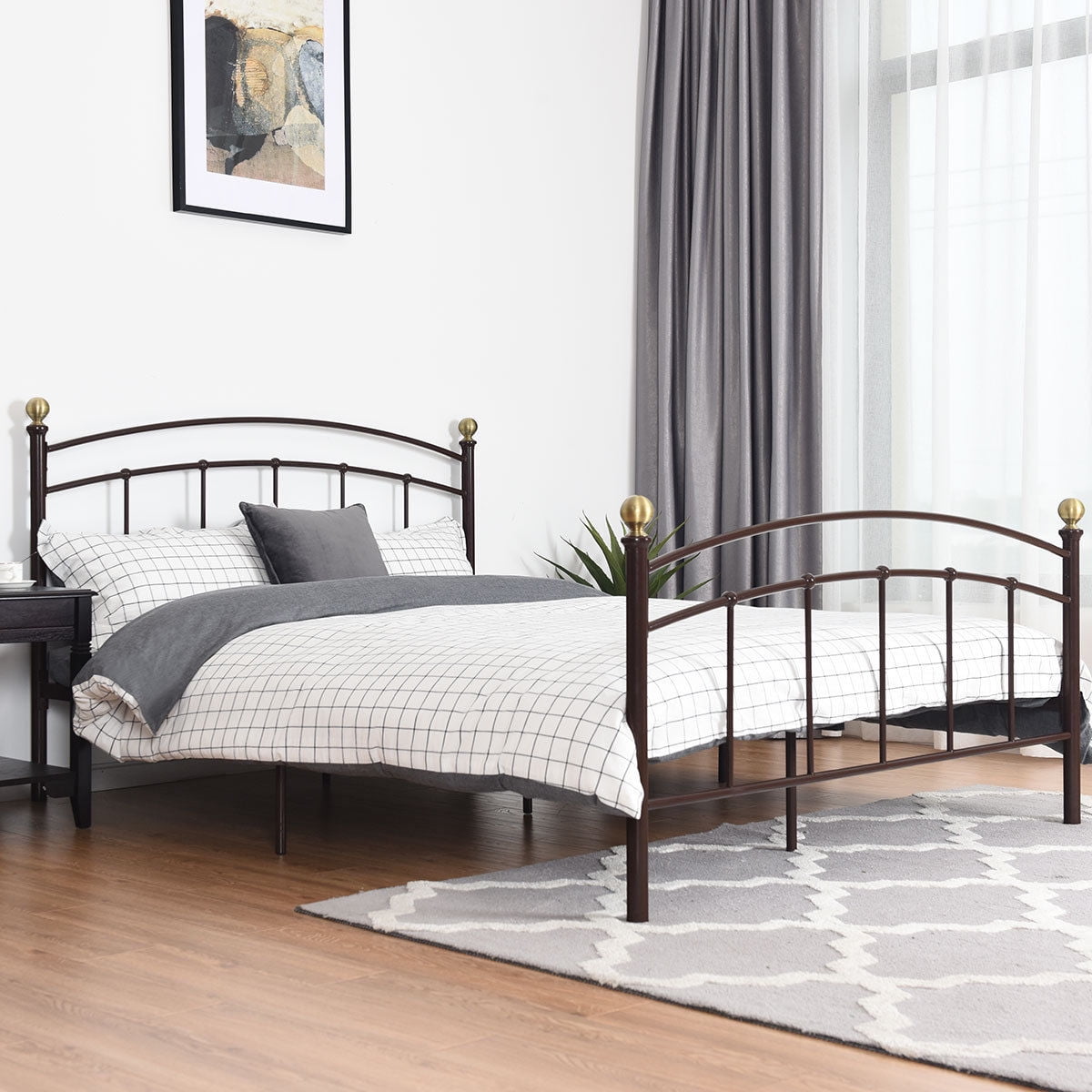 Gymax Queen Size Metal Bed Frame Platform Slat Support Gymax Queen Size Metal Bed Frame Platform Slat Support Headboard Footboard Com