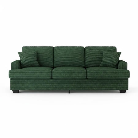 Eastvita Modern Corduroy 3-Seater Sofa Couch Deep Seats 2 Removable Back Cushions 2 Throw Pillows Corduroy green new