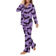 thumbnail image 3 of Garronmavis Halloween Bats Halloween Ladies 2-Piece Pajama Set Long Sleeve Button Up Sleepwear Breathable Holiday Nightwear Matching Top & Pants Cozy Winter PJs for Ladies (Purple), 3 of 7