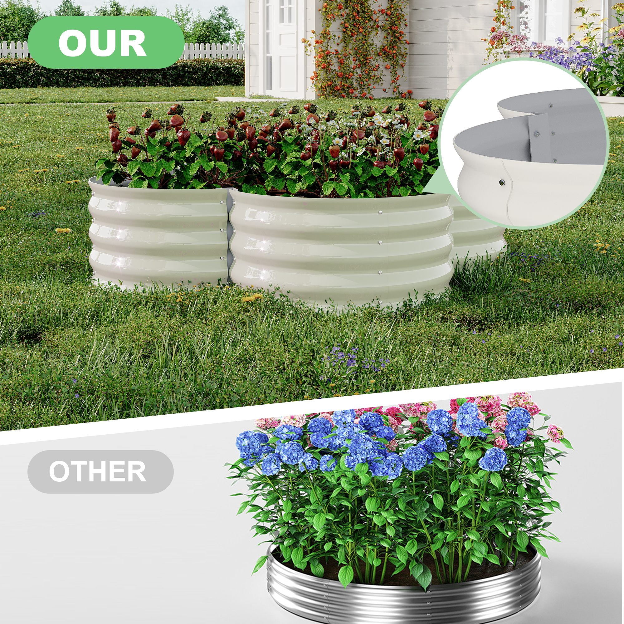 WildBreak Outdoor Raised Garden Bed Kits, Petal Shape, Metal Planter Box 47.6 x 47.6 x 11.8", Off-White