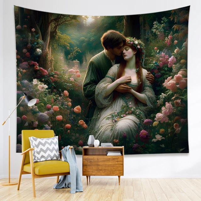 Tapiz para colgar en la pared Romantic Lovers, bosque vintage, 100 x 70 cm