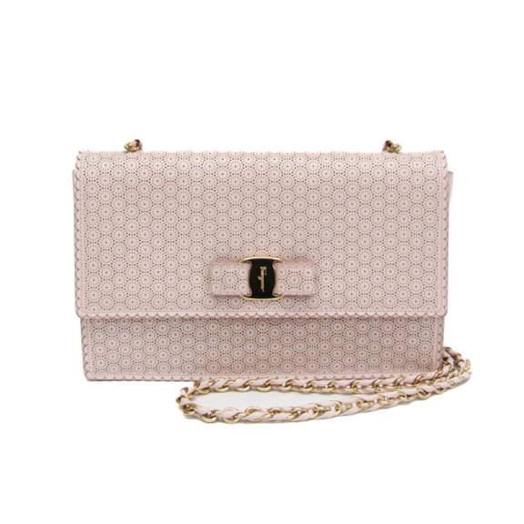 Pre-Owned Salvatore Ferragamo Vara AU-21 F003 Women's Leather Shoulder Bag Pink