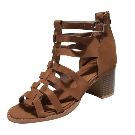 

YanHoo Clearance Chunky Block Heeled Sandals for Women Strappy Platform Heels Gladiator Open Toe Heels Dressy Pumps Sandals