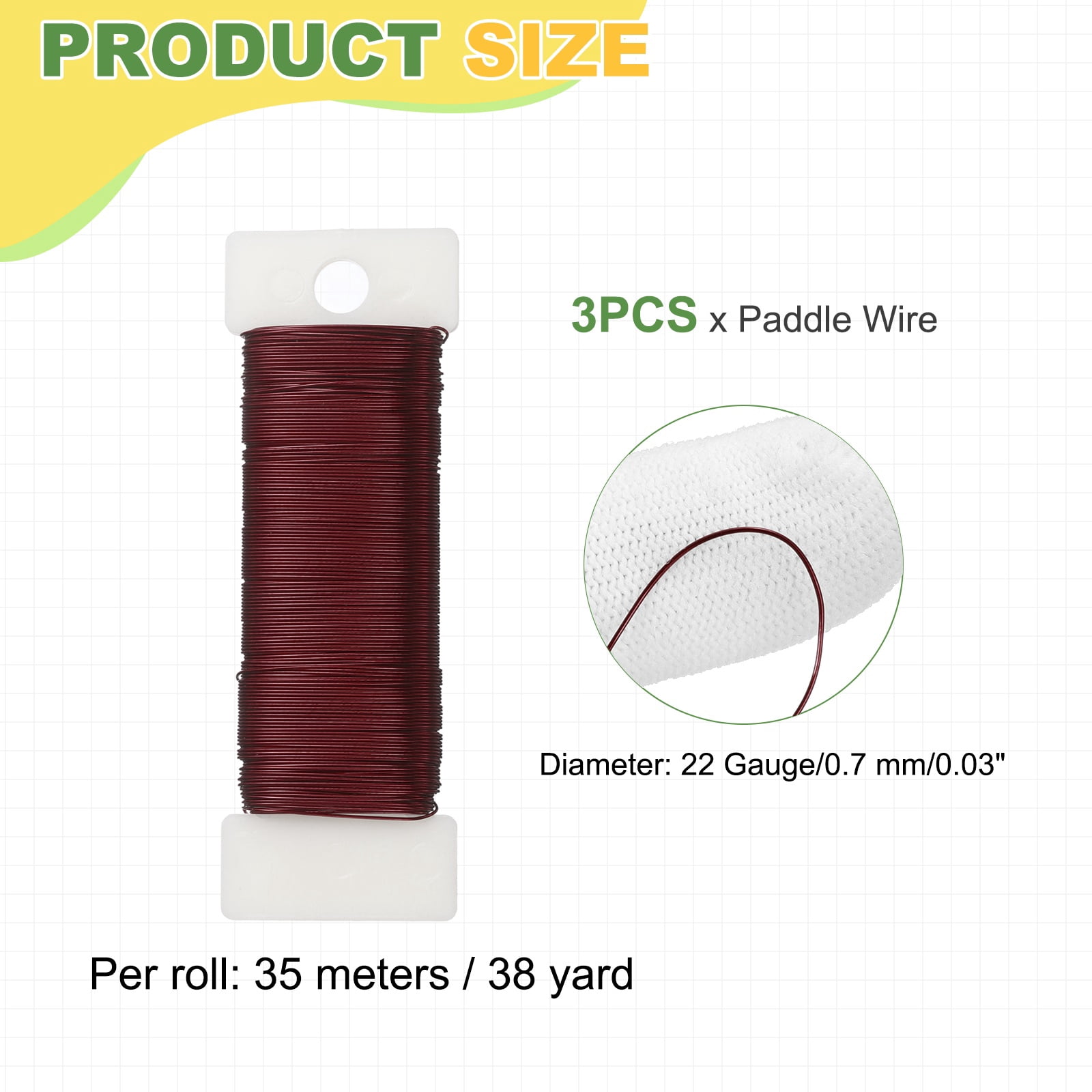 Uxcell Floral Paddle Wire Total 22 Gauge 114 Yard, 3 Pcs Flexible Florist Wreath Wire for Wreath Flower Arrangements Bouquet Wrapping Garland DIY Crafts, Red