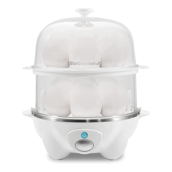Elite Gourmet EGC1405W 2-Tiered Rapid Egg Cooker, 5-Egg Poacher, Omelets, Soft, Medium, Hard-Boiled Eggs with Auto Shut-Off and Buzzer, BPA Free, 14