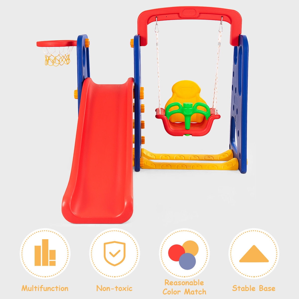 costway 3 in 1 junior children climber slide swing seat basketball hoop playset backyard