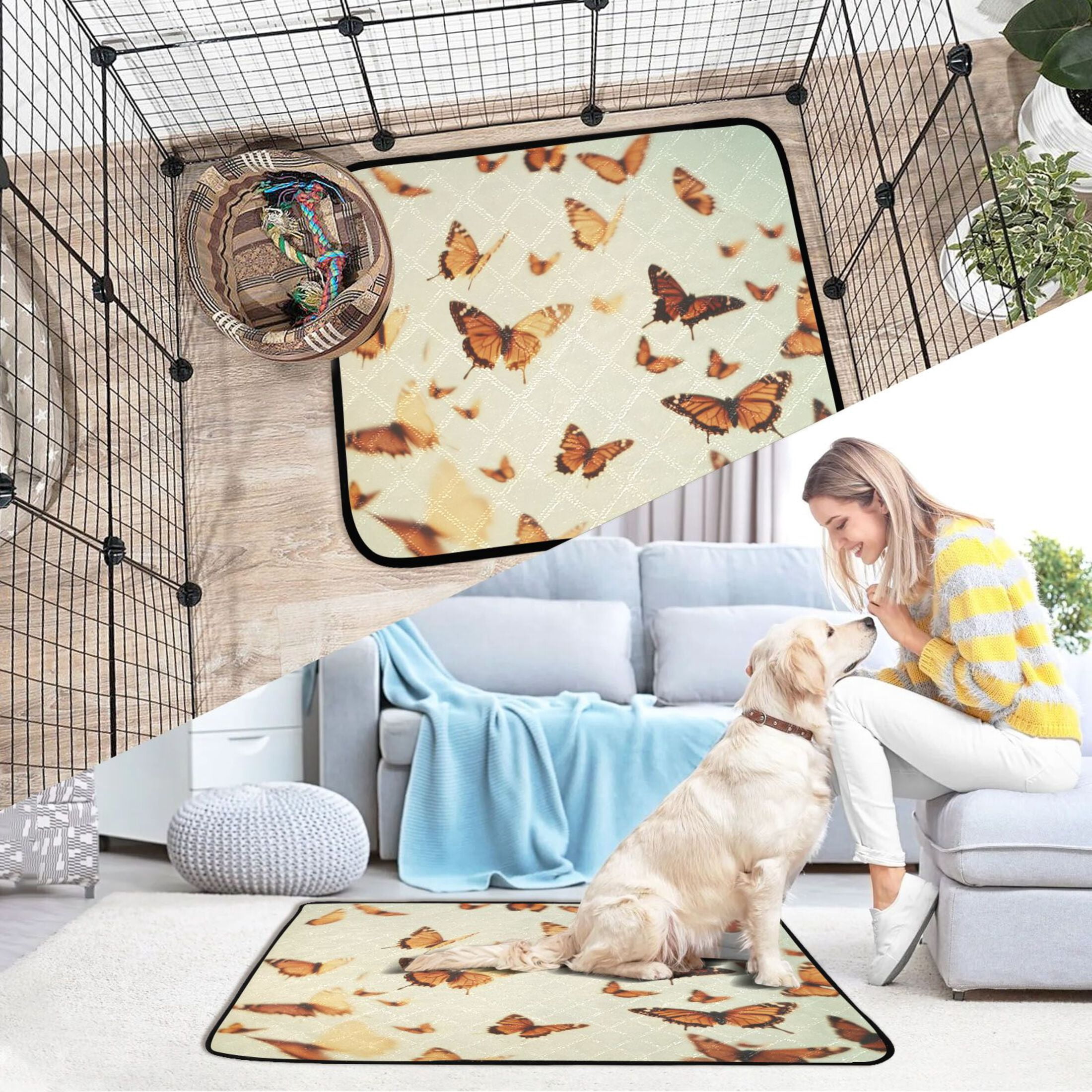 Washable Pet Pee Pads with Super Absorbent Reusable Training Pads for Dogs & Cats Butterflies Flying in The Air