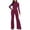 Wine, variant on qolati Women's 2023 Long Sleeve Jumpsuit Casual High Waist Wide Leg Side Slit Long Romper Solid Color Bodycon Work Outfits