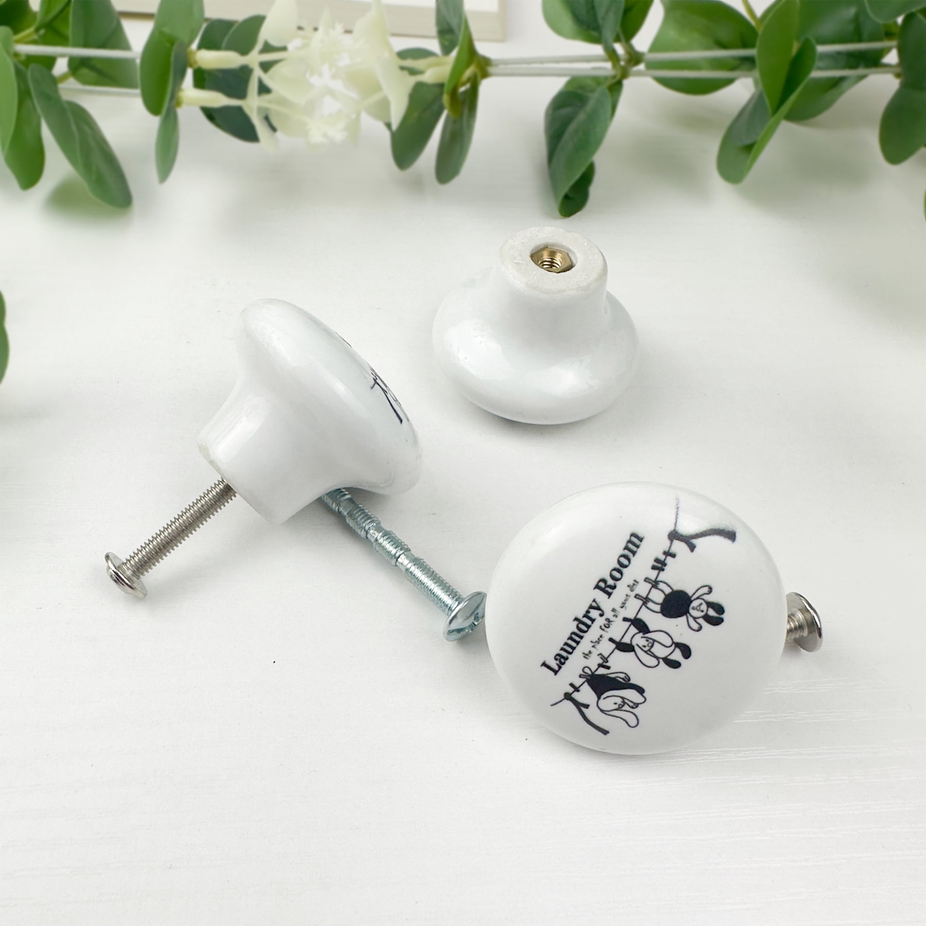 Jamjam 8Pack1.5"Clothesline Ceramic Knob Unique Retro Laundry Washing Line Room Black and White Furniture Cabinet Drawer Knobs Handles or Pulls