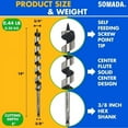 thumbnail image 2 of SOMADA 3/4-Inch x 10-Inch Auger Drill Bit for Wood, Quick Change Hex Shank 3/8-Inch, Ship Auger Long Drill Bit for Soft and Hard Wood, Plastic, Drywall and Composite Materials, 2 of 9