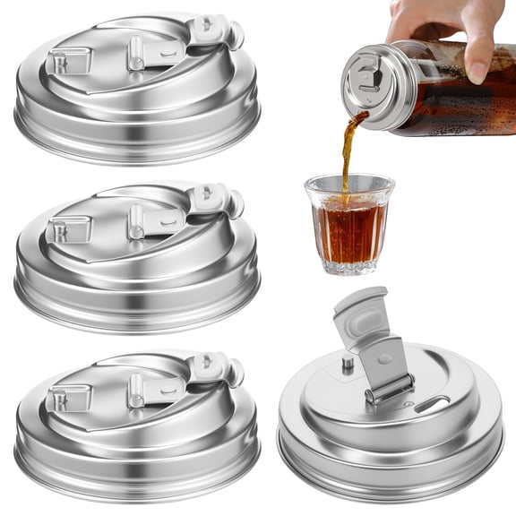 4 Pcs 304 Stainless Steel Mason Jar Drinking Lid Reusable Wide Mouth Mason Jar Sip Lid for Home Brewing Fruit Fermenting Beverages