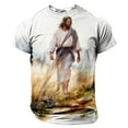 thumbnail image 3 of Mens Easter Shirts Letter Print Short Sleeve Round Neck Floral Bottoming Jesus Shirt for Men,Beige,5XL, 3 of 5