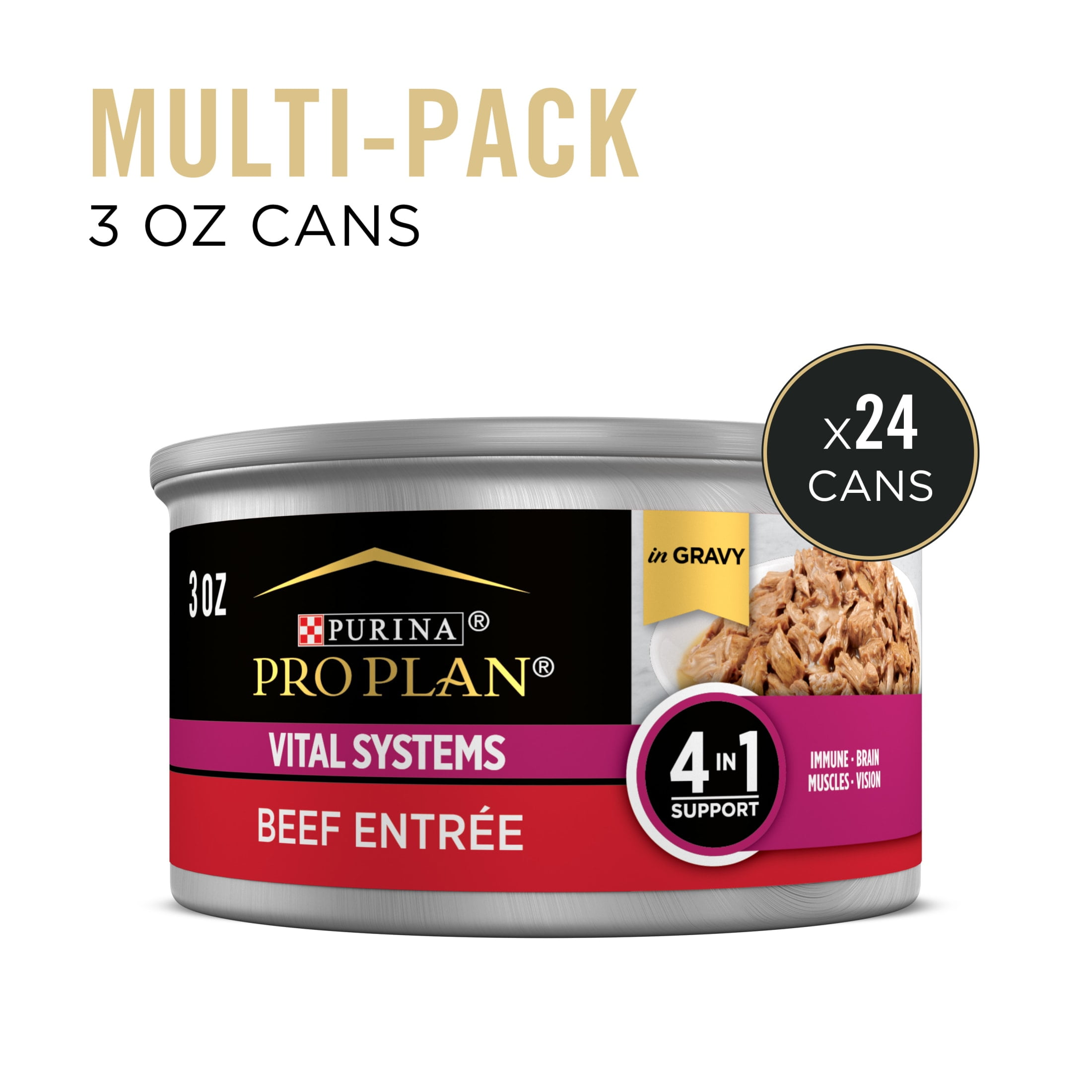Purina Pro Plan Vital Systems, Beef Entree, Wet Cat Food, 3 oz Cans, 24 Pack - product image