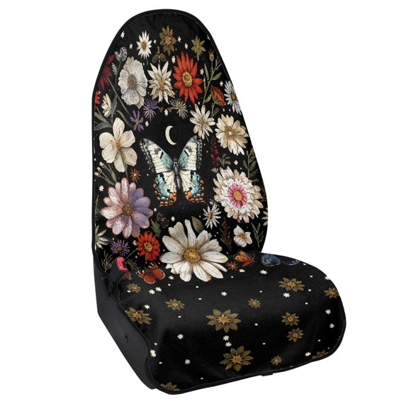 XYZCANDO Floral Butterfly Terry Cloth Car Seat Covers, Compatible with Front Seats Bucket Seat, Car Seat Towel Cover for Vans Cars Washable