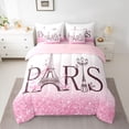 thumbnail image 2 of Homewish Romantic Eiffel Tower Bedding Comforter Set 7pcs, Pink Sequin Print King Bedding Sets, Anniversary Blossoms Floral Reversible Bed Sheets, Ultra Soft Bedroom Decor, 2 of 7