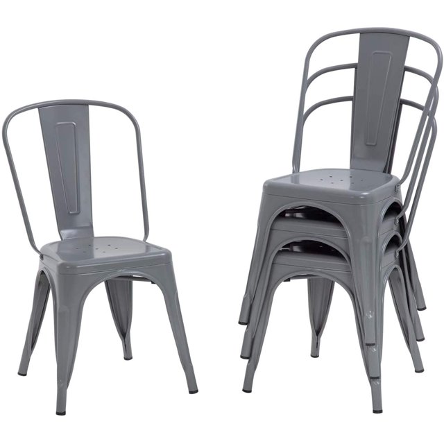 FDW Metal Dining Chairs Set of 4 Black Stackable Tolix Side Chairs, Backrest Scratch-Resistant Non-Slip Feet IndoorOutdoor Use 330 Lbs Capacity