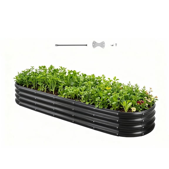 VEVOR Metal Raised Garden Bed, 8 x 2 x 1 ft Oval Outdoor Galvanized Planter Garden Box, Open Bottom Design, Large Planter Raised Bed for Growing Vegetables, Flowers, Herbs, and Succulents, Dark Gray